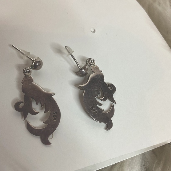 Vintage sterling Silver and Nephrite earrings - Picture 4 of 5